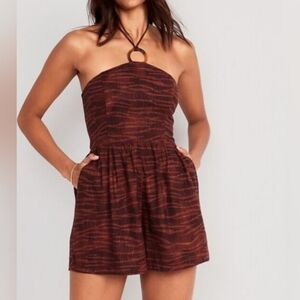 Old Navy Linen Blend Romper, Animal Print, Brown, Large